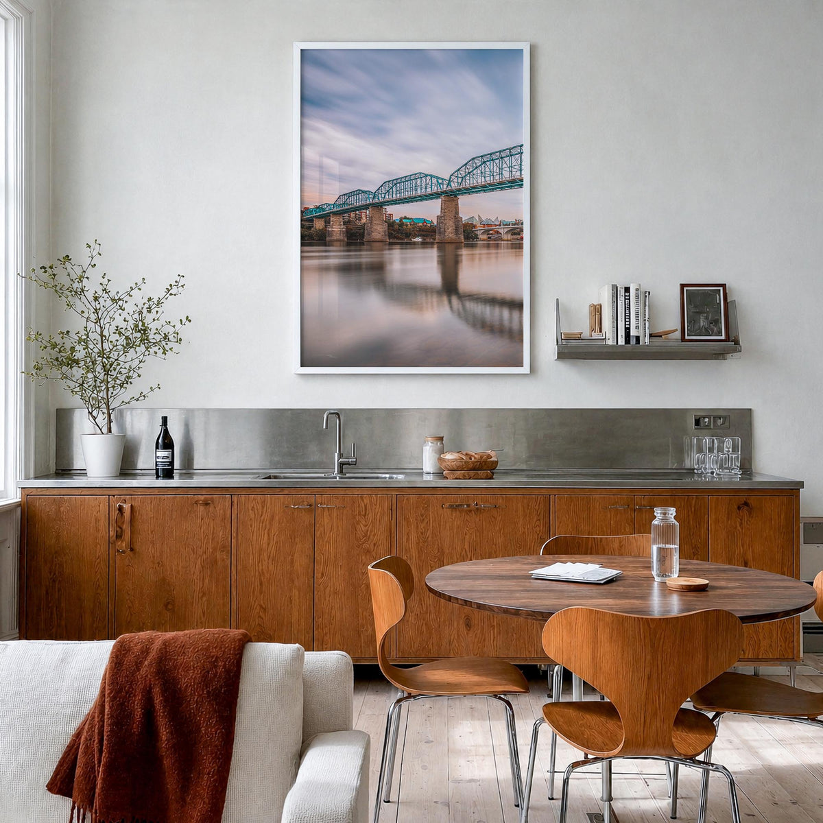 Chattanooga colorful photo poster of Tennessee, USA – vertical wall art in white wood frame, hanging on wall
