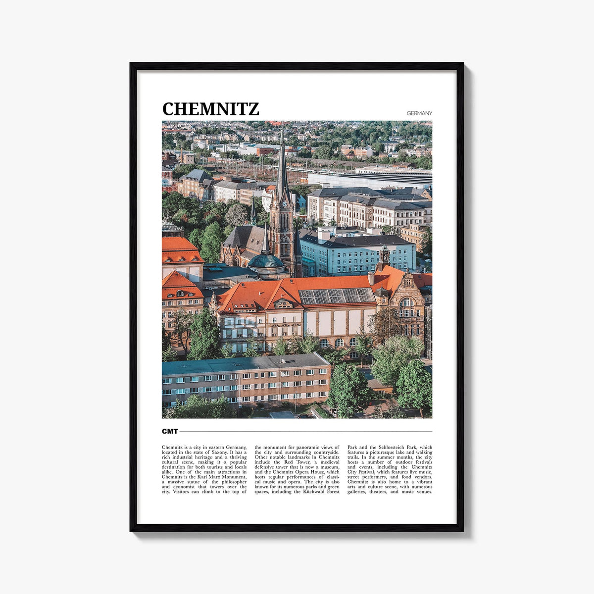 Chemnitz colorful travel poster of Germany – vertical wall art, unframed print shown in interior mockup