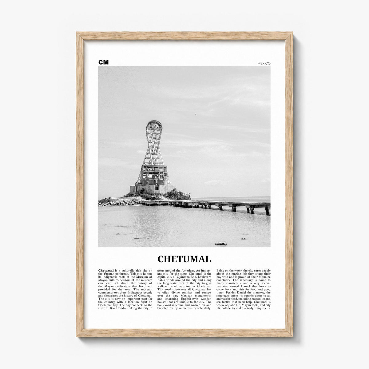 Chetumal Newspaper Poster in a natural wood frame