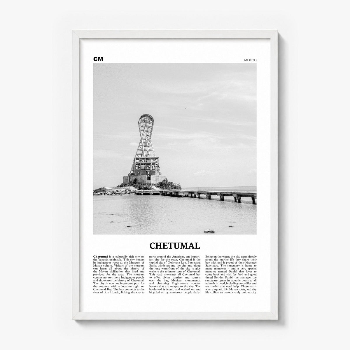Chetumal Newspaper Poster in a white wood frame