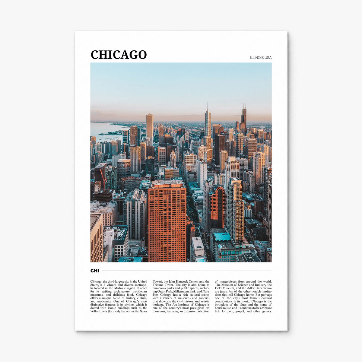 Chicago Travel No 2 Poster, print only (unframed)