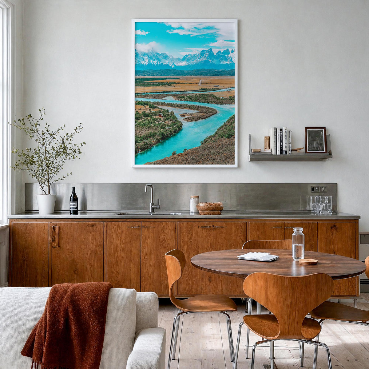Chile colorful photo poster of South America – vertical wall art in white wood frame, hanging on wall