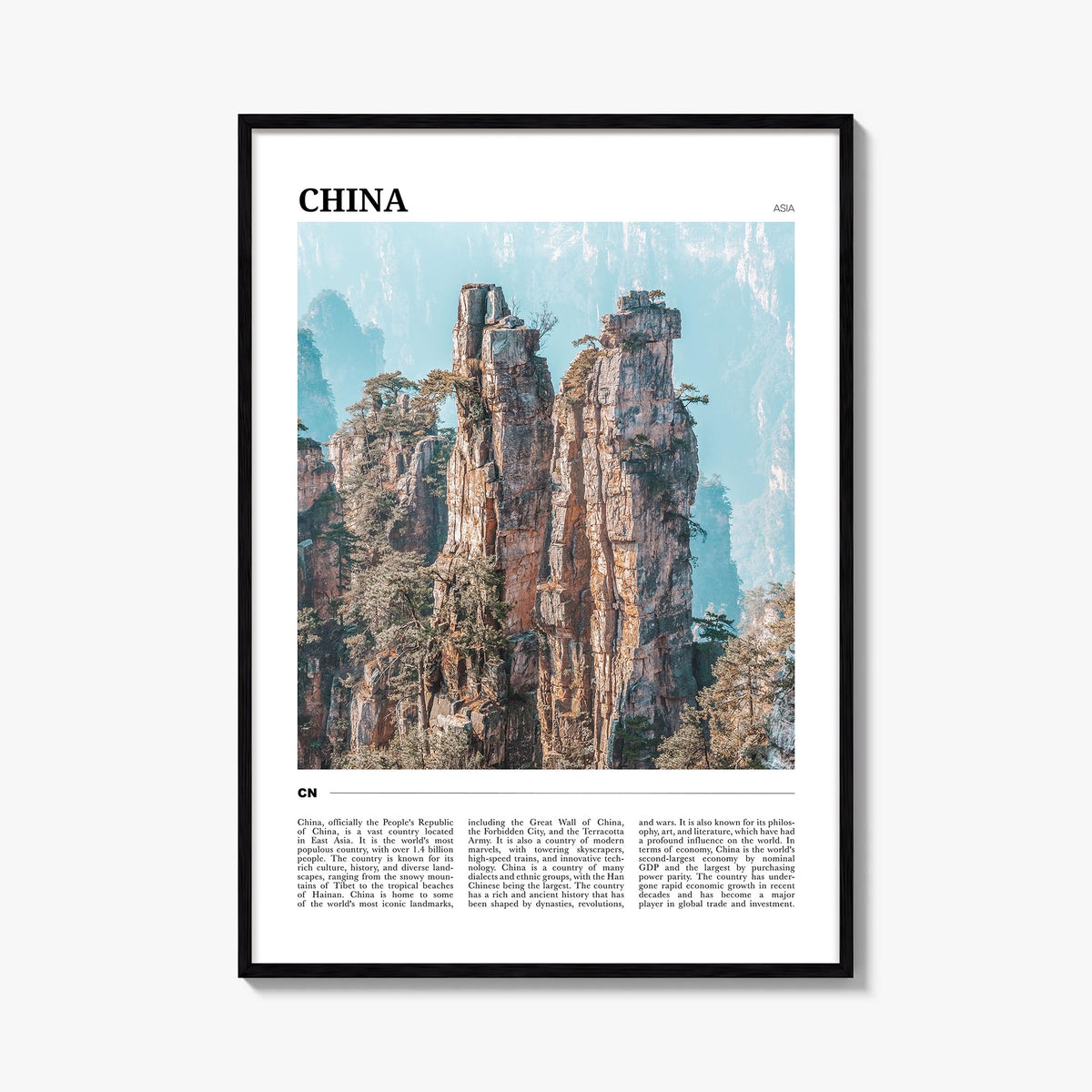 China colorful travel poster of Asia – vertical wall art, unframed print shown in interior mockup
