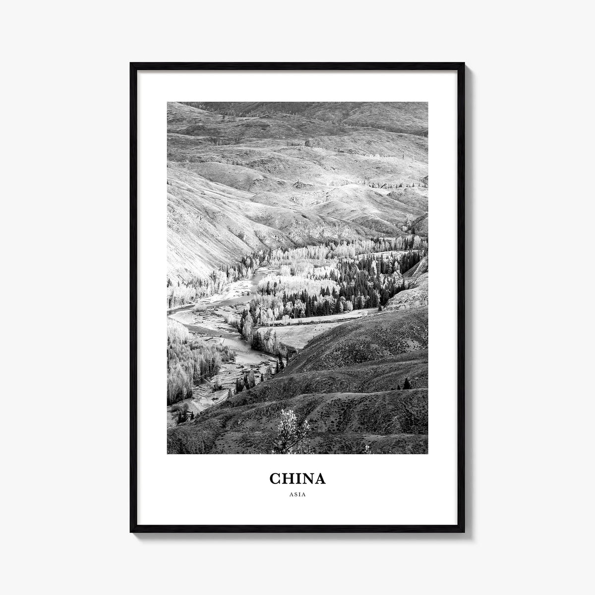 China no. 1 black & white classic poster of Asia – vertical wall art, unframed print shown in interior mockup