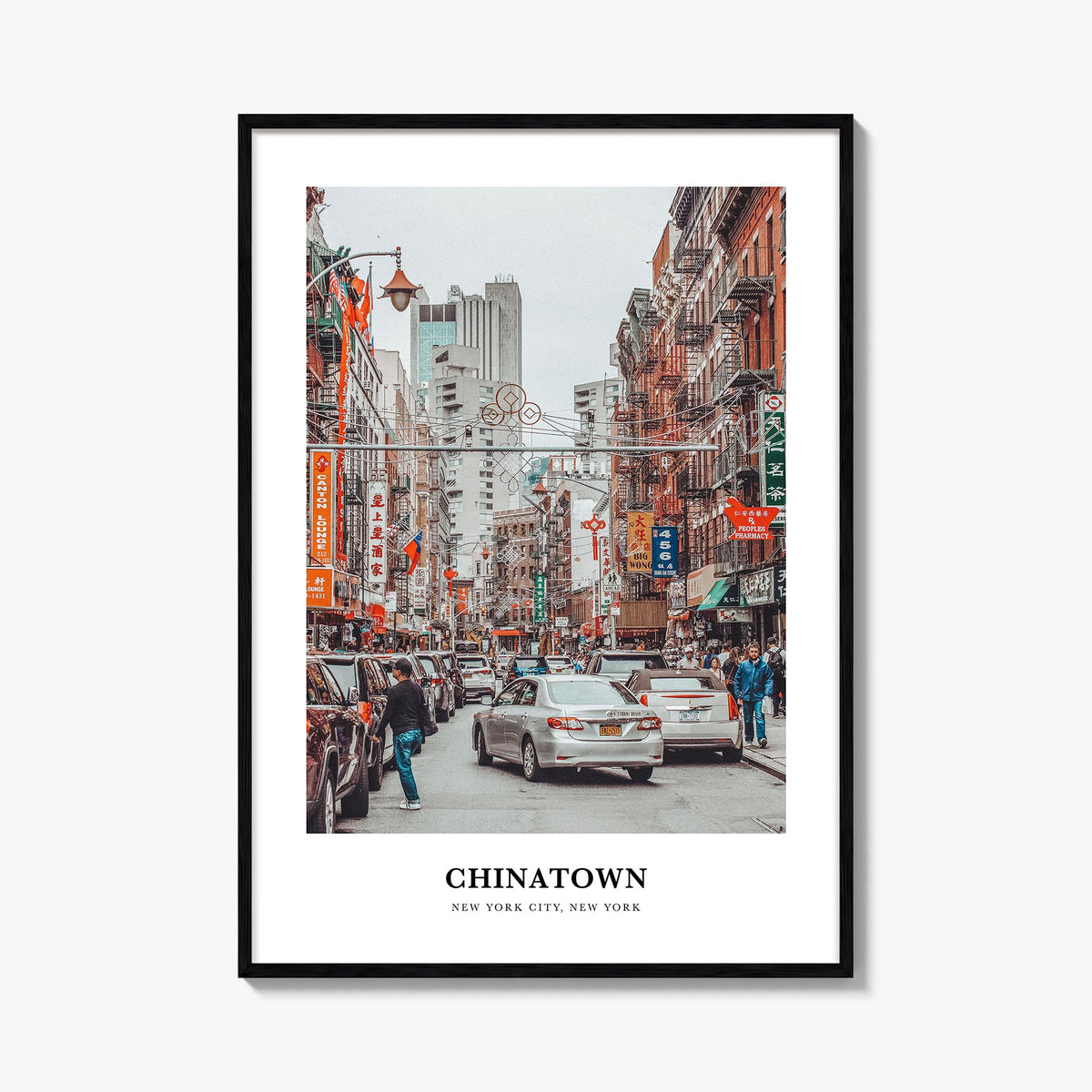 Chinatown, New York City colorful classic poster of New York, USA – vertical wall art, unframed print shown in interior mocku