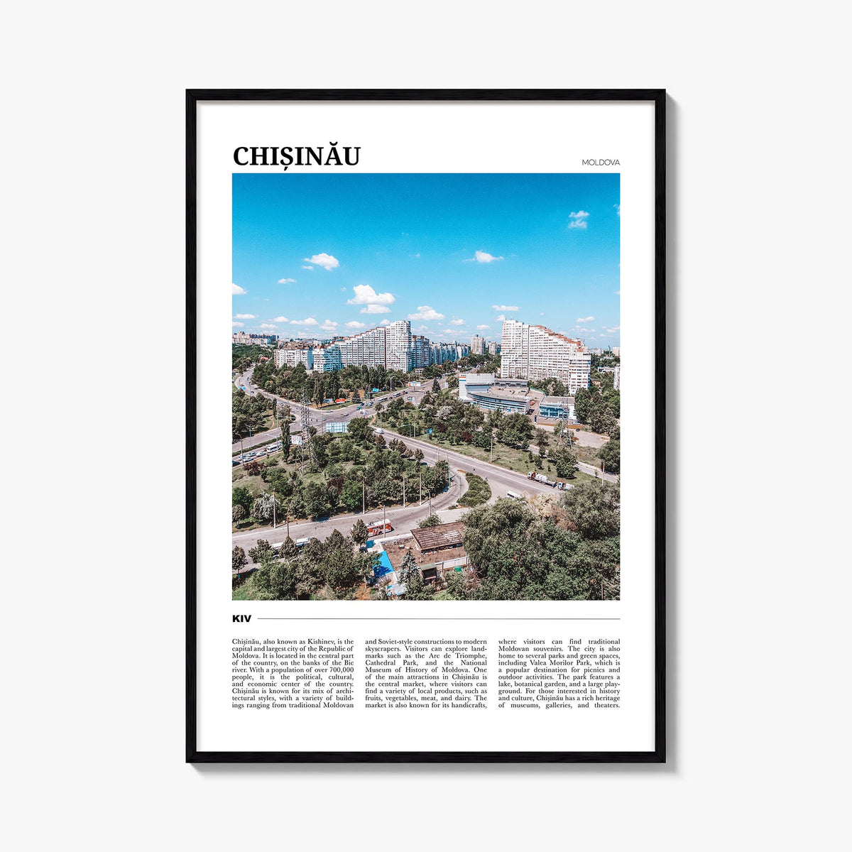 Chișinău colorful travel poster of Moldova – vertical wall art, unframed print shown in interior mockup