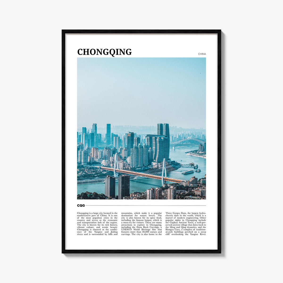 Chongqing colorful travel poster of China – vertical wall art, unframed print shown in interior mockup