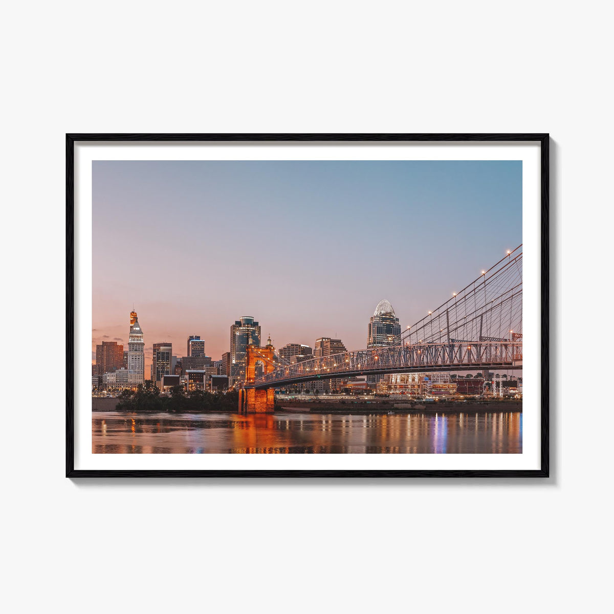 Cincinnati colorful photo poster of Ohio, USA – horizontal wall art, unframed print shown in interior mockup