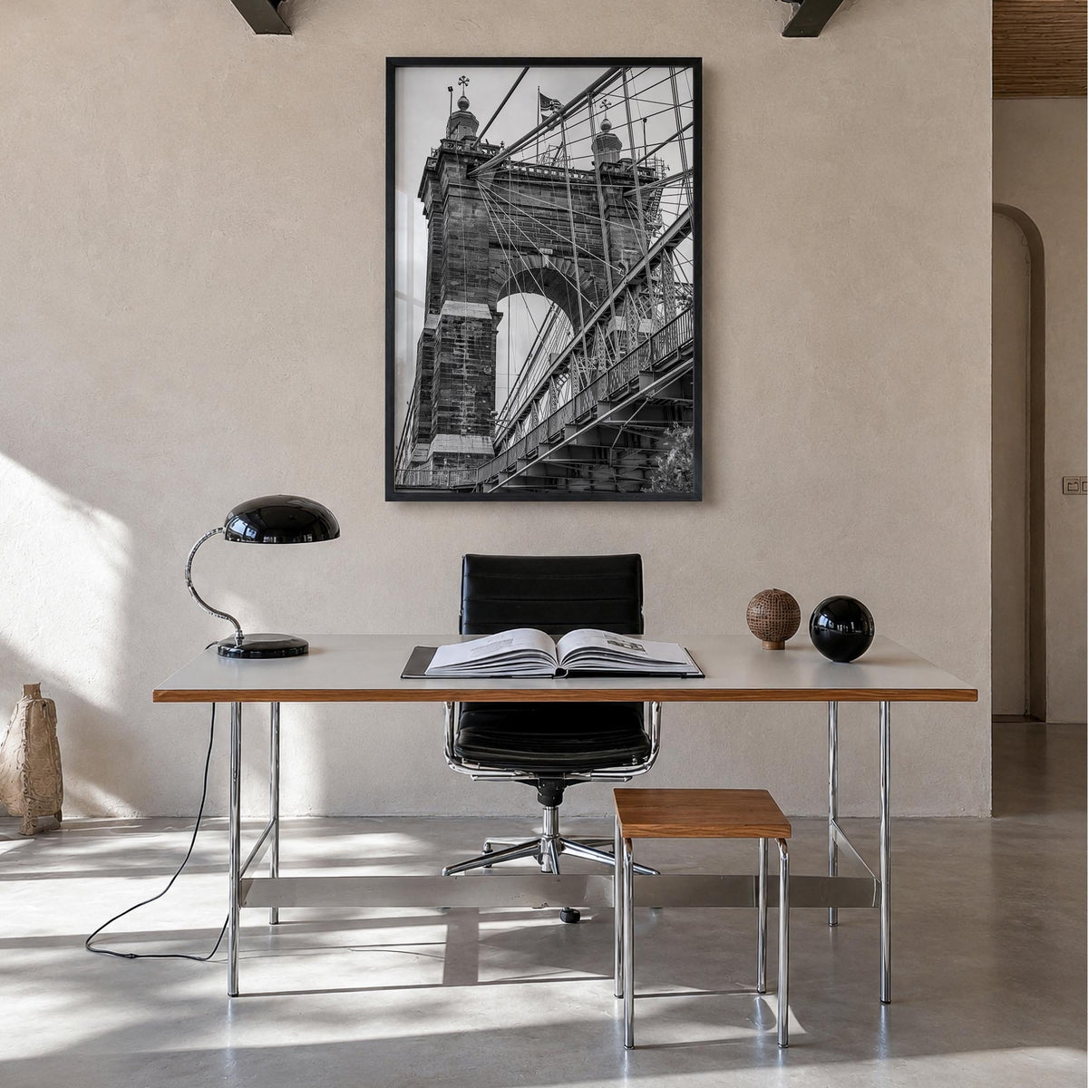 Cincinnati no. 2 black & white photo poster of Ohio, USA – vertical wall art in black wood frame, hanging on wall