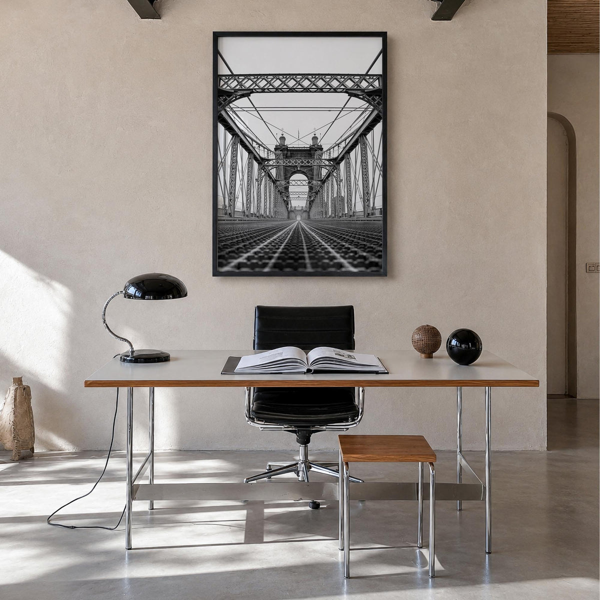 Cincinnati no. 3 black & white photo poster of Ohio, USA – vertical wall art in black wood frame, hanging on wall