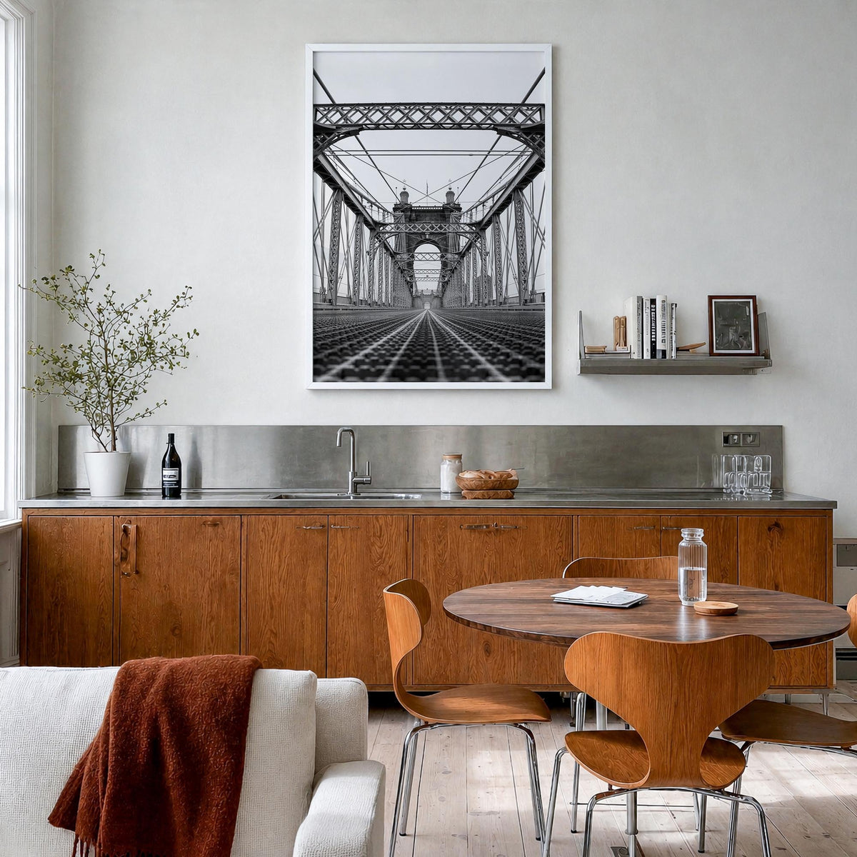 Cincinnati no. 3 black & white photo poster of Ohio, USA – vertical wall art in white wood frame, hanging on wall