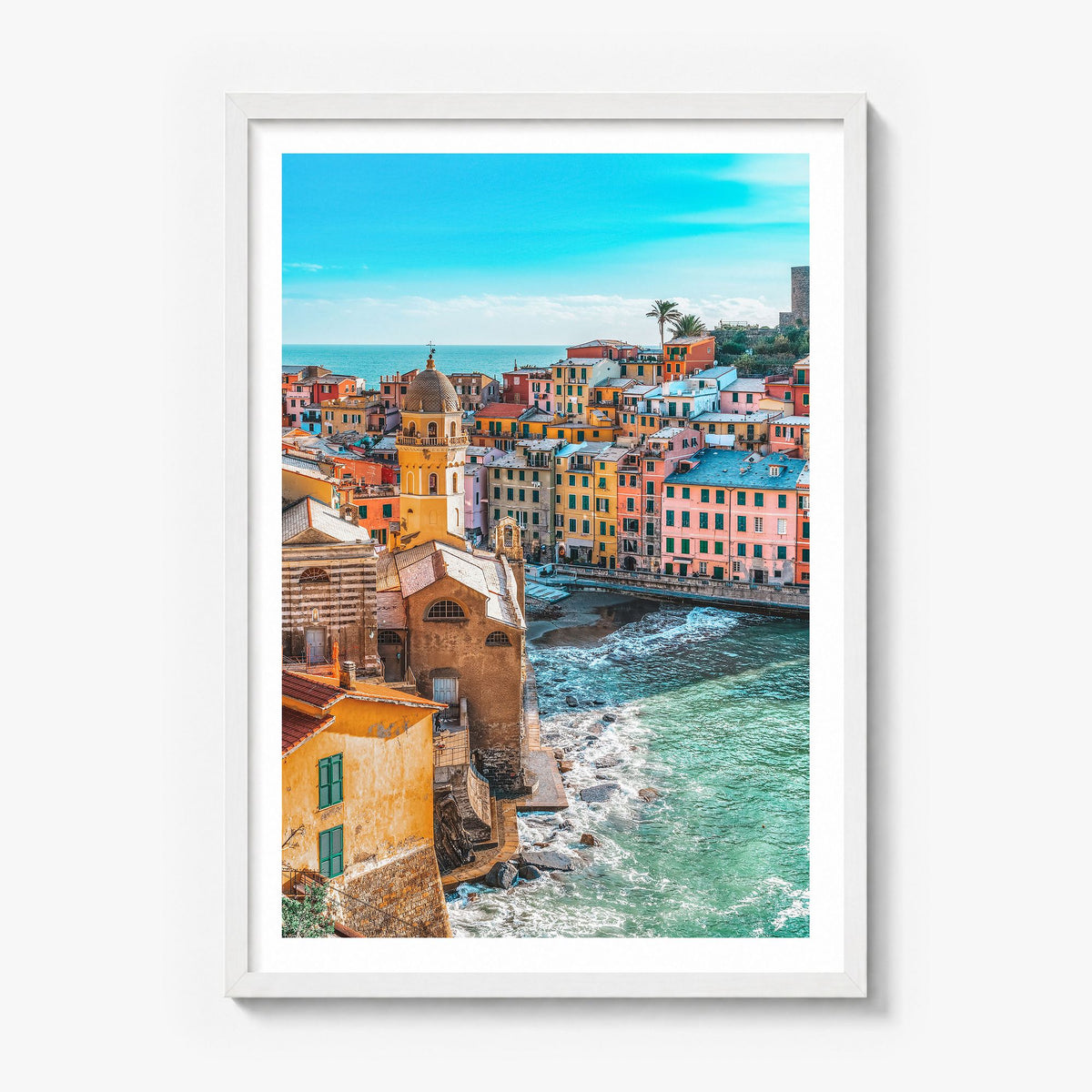 Cinque Terre Photo No 3 Poster in a white wood frame, white border