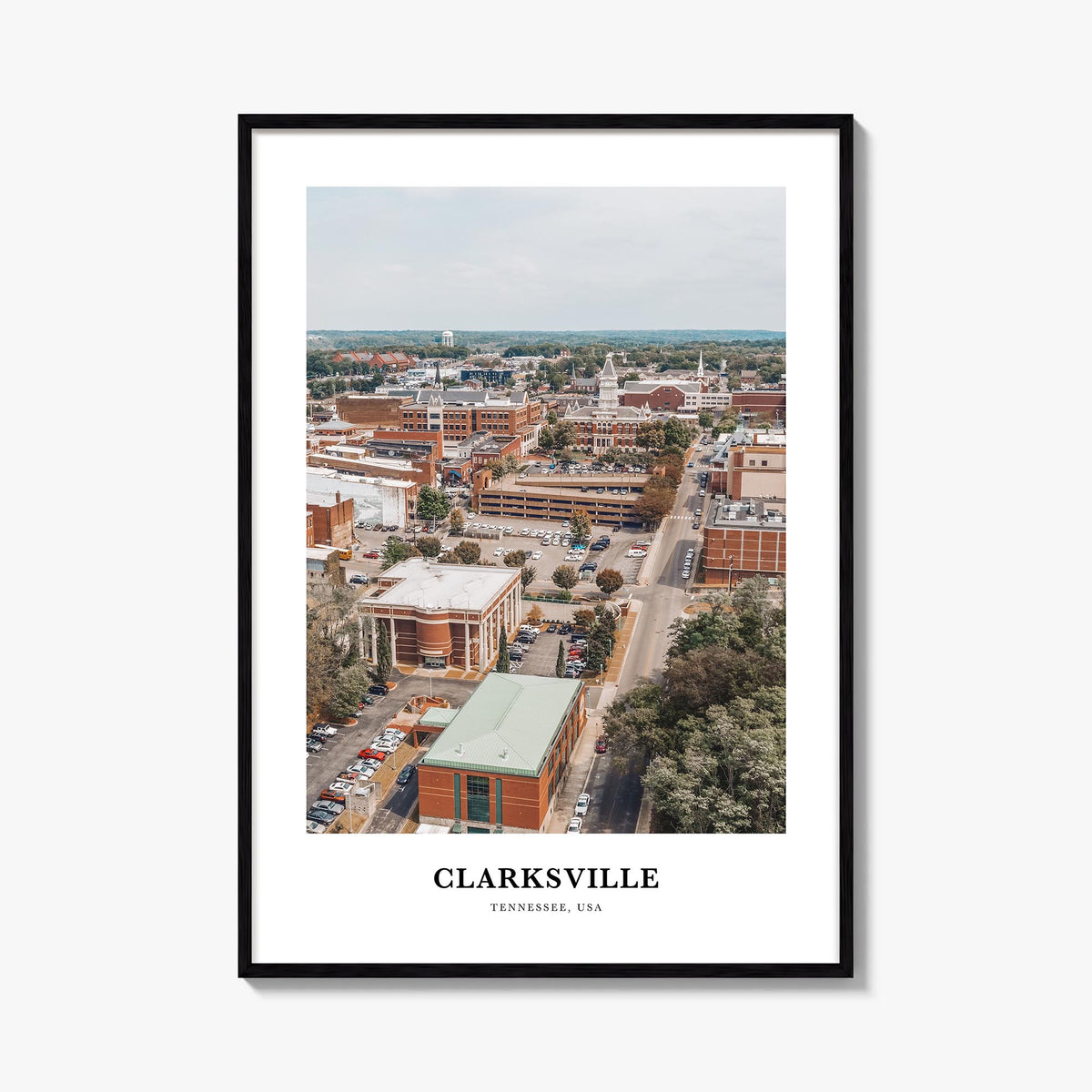 Clarksville colorful classic poster of Tennessee, USA – vertical wall art, unframed print shown in interior mockup