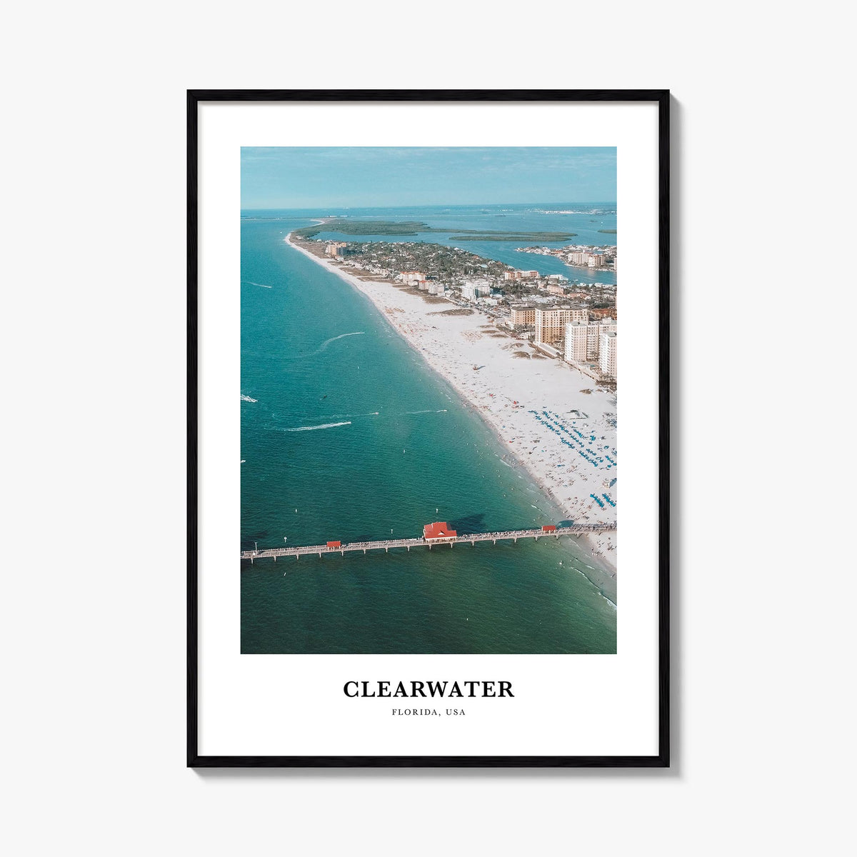 Clearwater colorful classic poster of Florida, USA – vertical wall art, unframed print shown in interior mockup