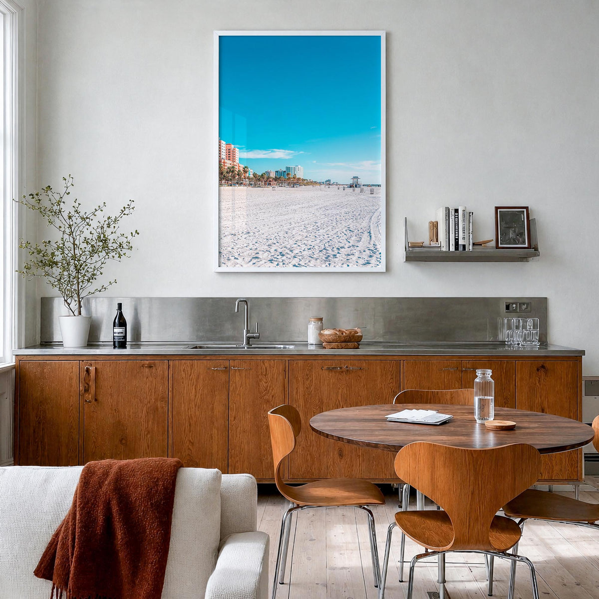 Clearwater no. 1 colorful photo poster of Florida, USA – vertical wall art in white wood frame, hanging on wall