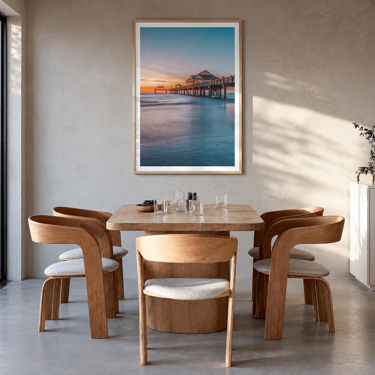Clearwater no. 2 colorful photo poster of Florida, USA – vertical wall art in natural wood frame with white border, hanging o