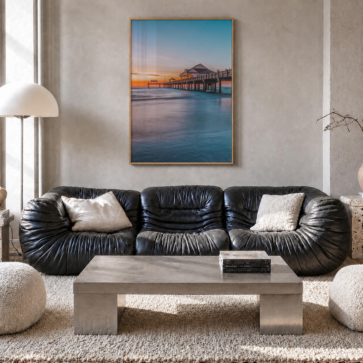 Clearwater no. 2 colorful photo poster of Florida, USA – vertical wall art in natural wood frame, hanging on wall