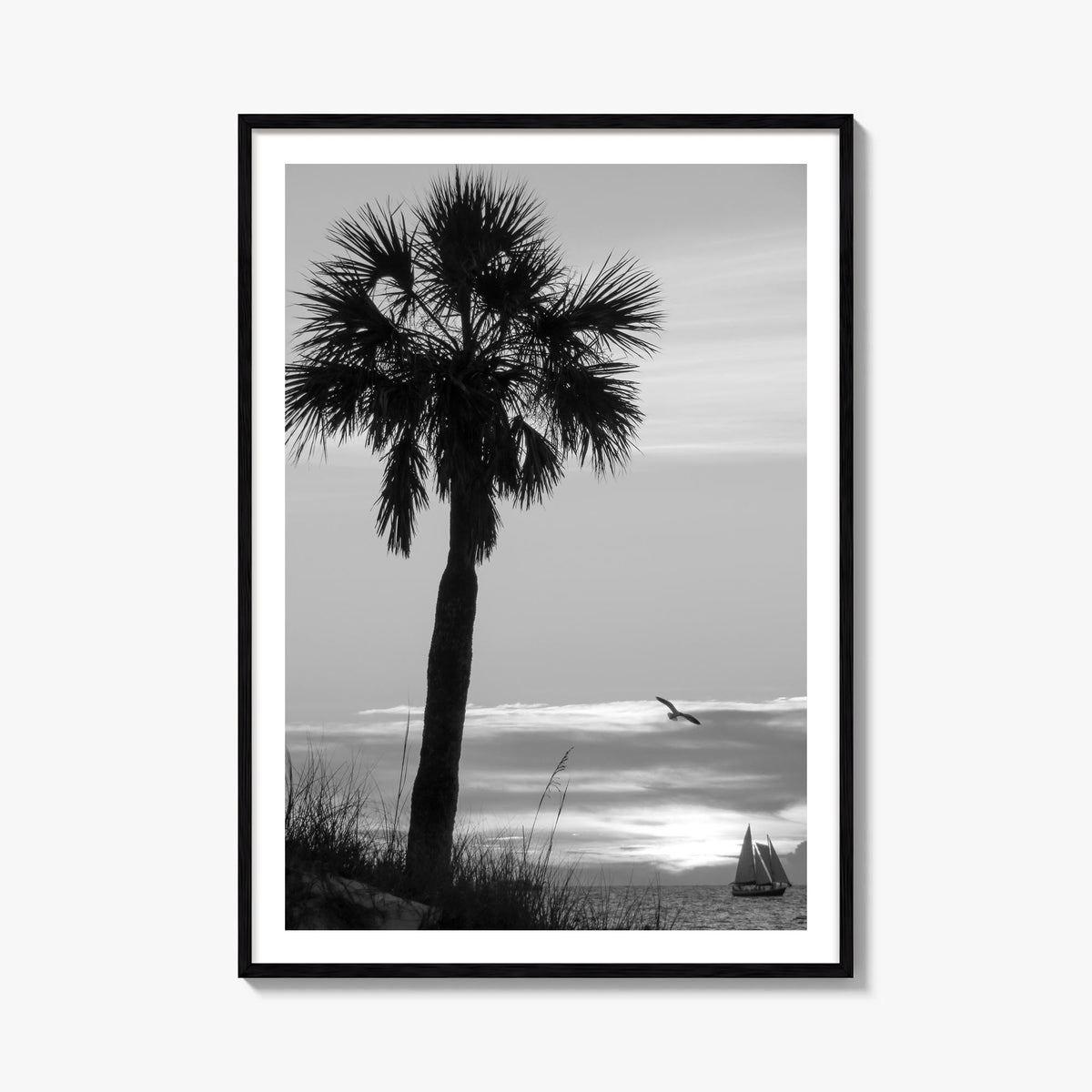 Clearwater no. 3 black & white photo poster of Florida, USA – vertical wall art, unframed print shown in interior mockup