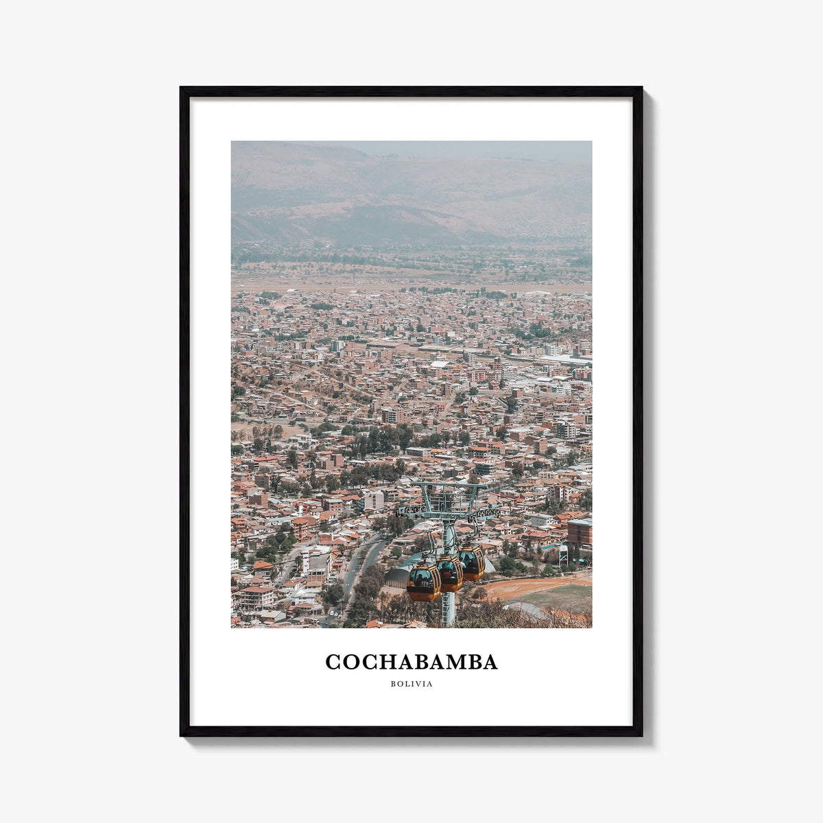 Cochabamba colorful classic poster of Bolivia – vertical wall art, unframed print shown in interior mockup