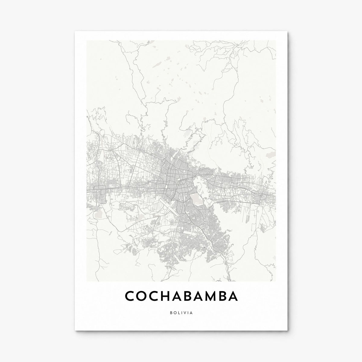 Cochabamba Map Poster, print only (unframed)
