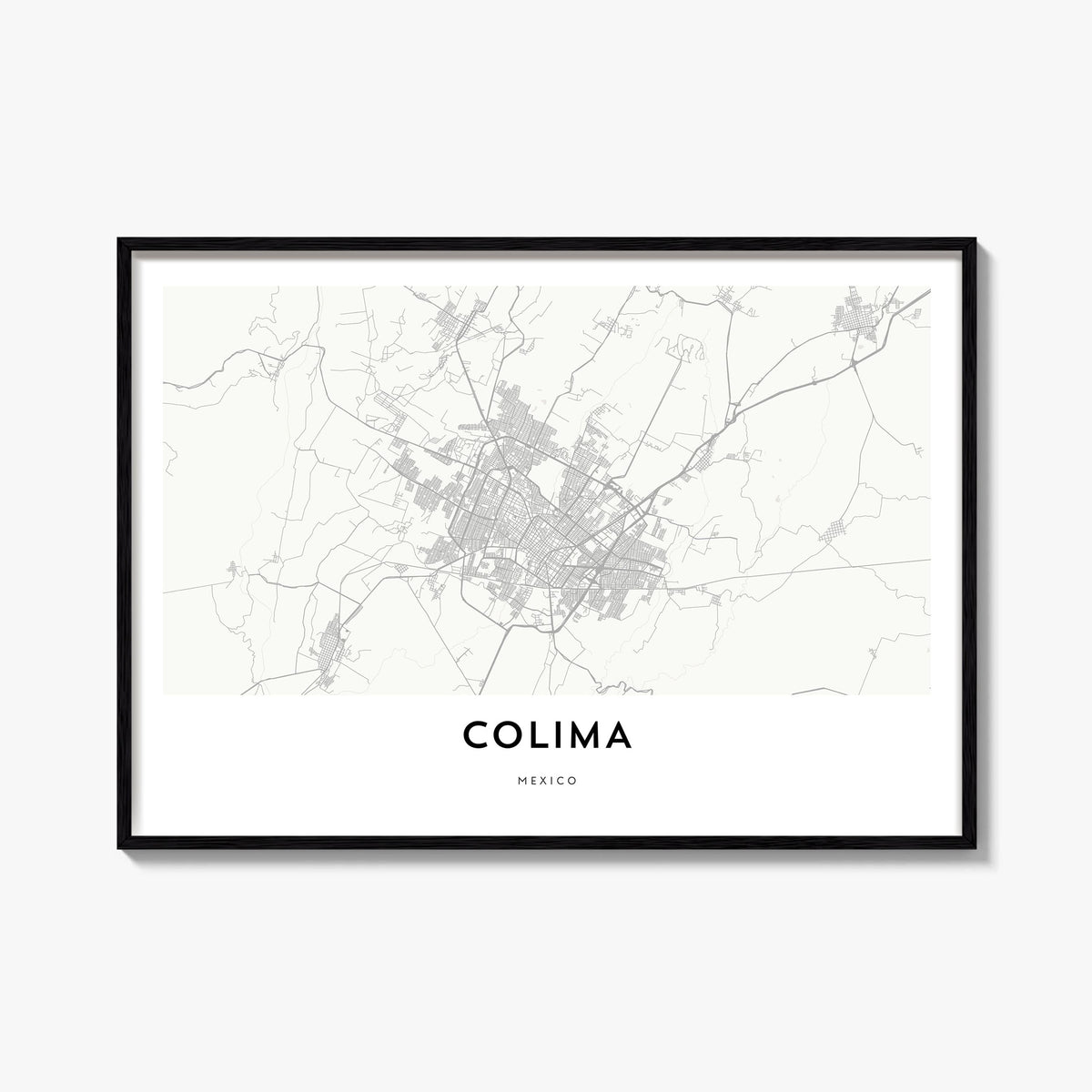 Colima black & white map poster of Mexico – horizontal wall art, unframed print shown in interior mockup