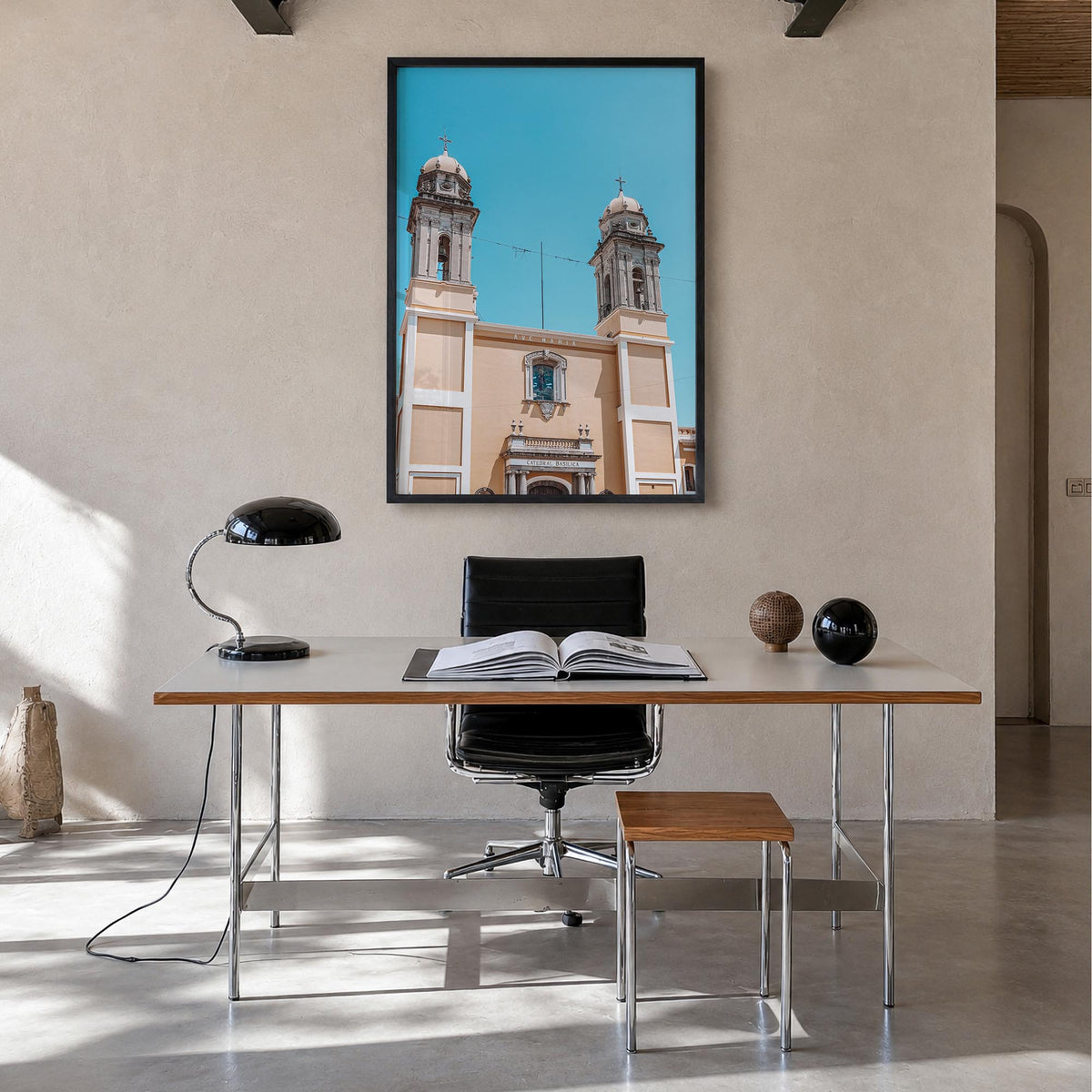 Colima colorful photo poster of Mexico – vertical wall art in black wood frame, hanging on wall