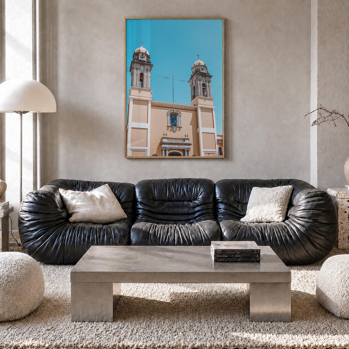 Colima colorful photo poster of Mexico – vertical wall art in natural wood frame, hanging on wall