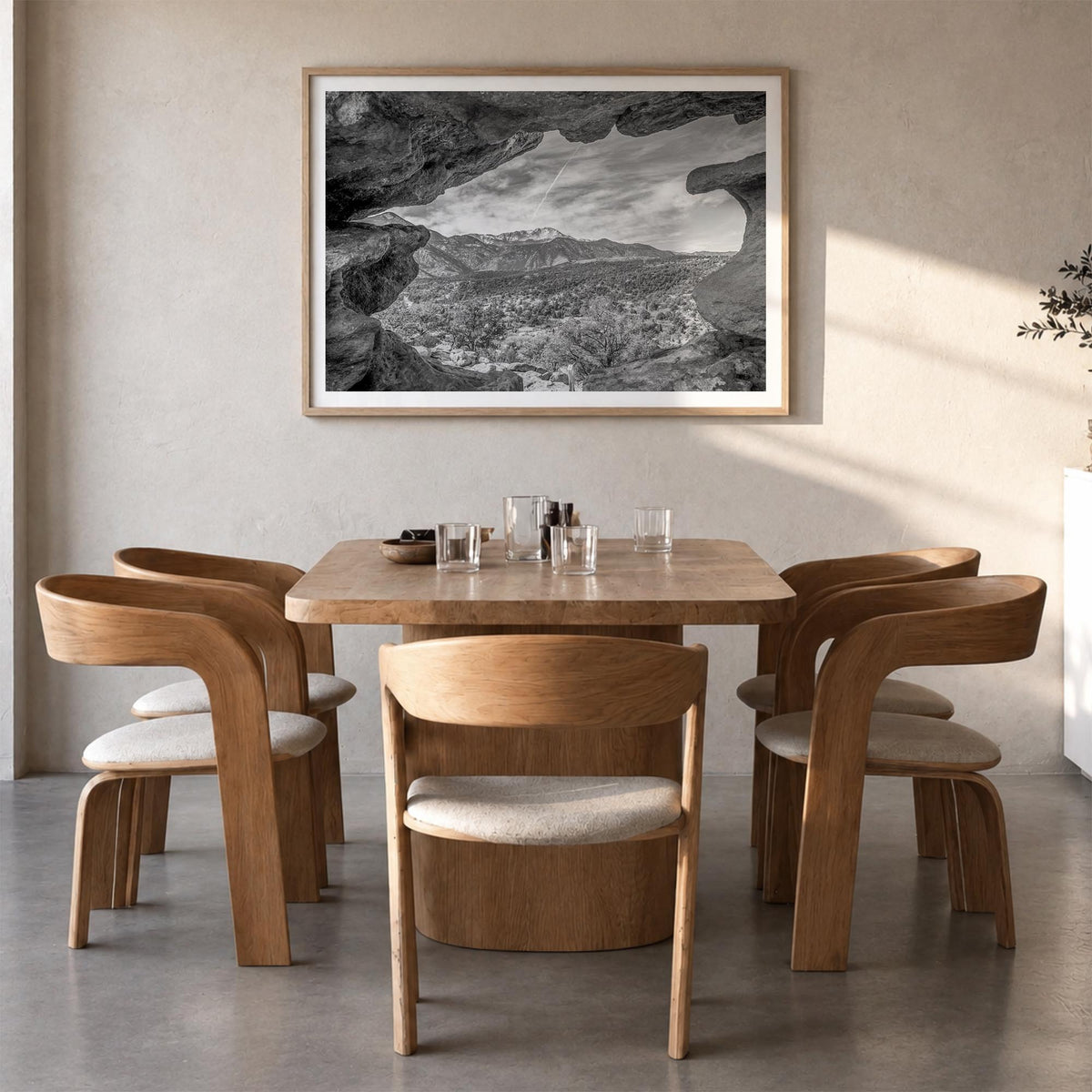 Colorado black & white photo poster of United States – horizontal wall art in natural wood frame with white border, hanging o