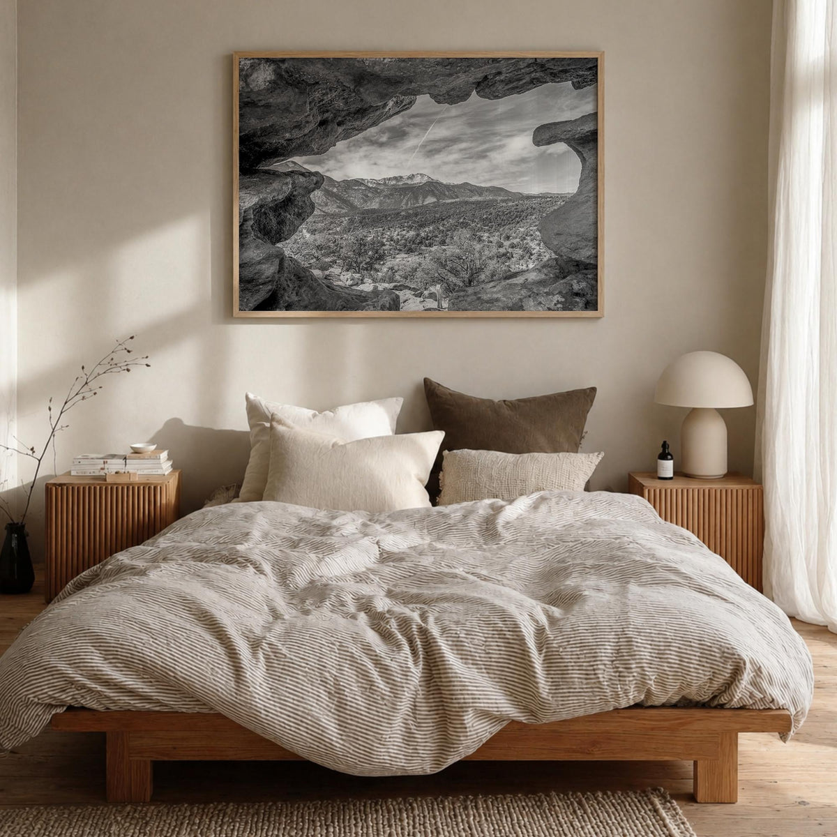 Colorado black & white photo poster of United States – horizontal wall art in natural wood frame, hanging on wall