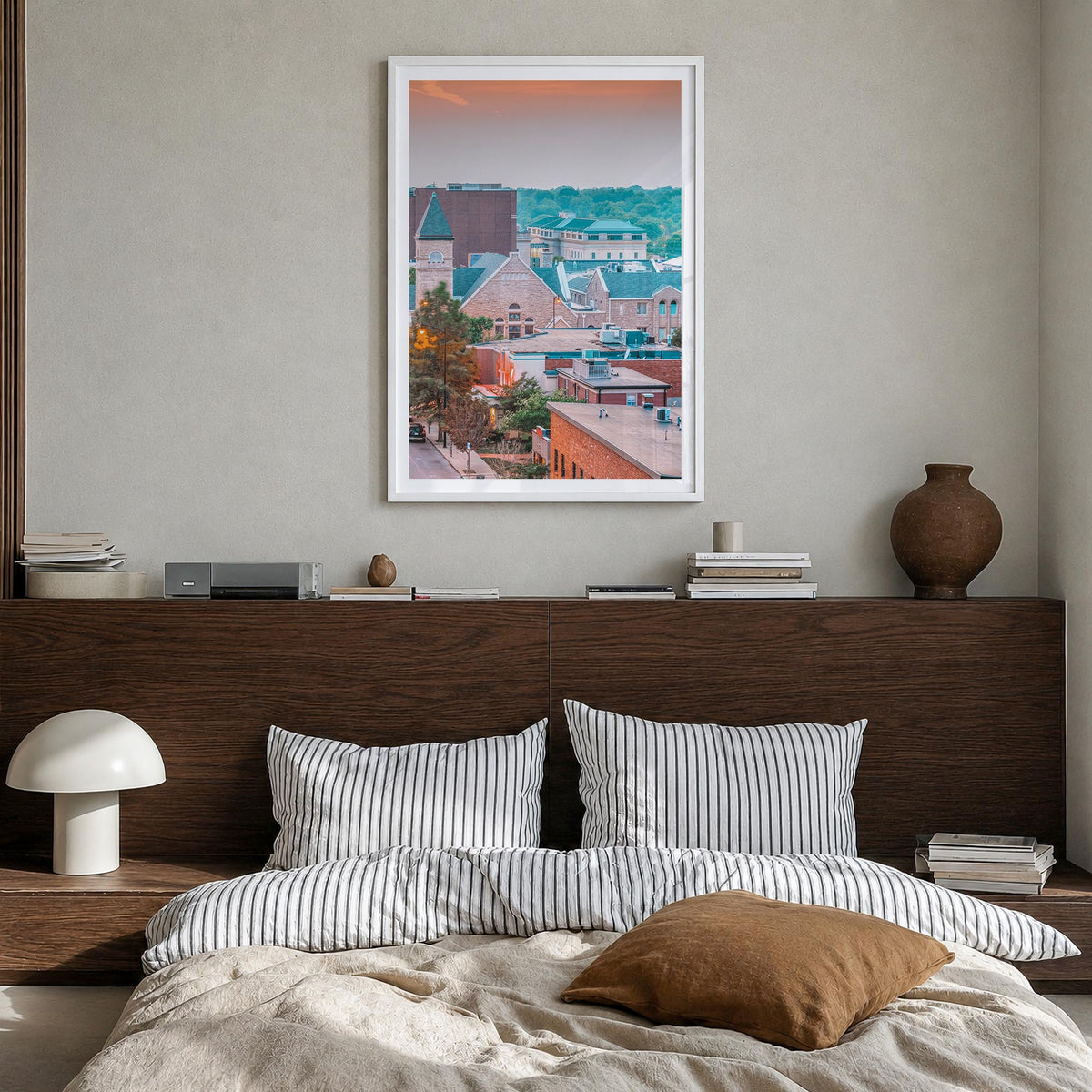 Columbia, Missouri colorful photo poster of Missouri, USA – vertical wall art in white wood frame with white border, hanging