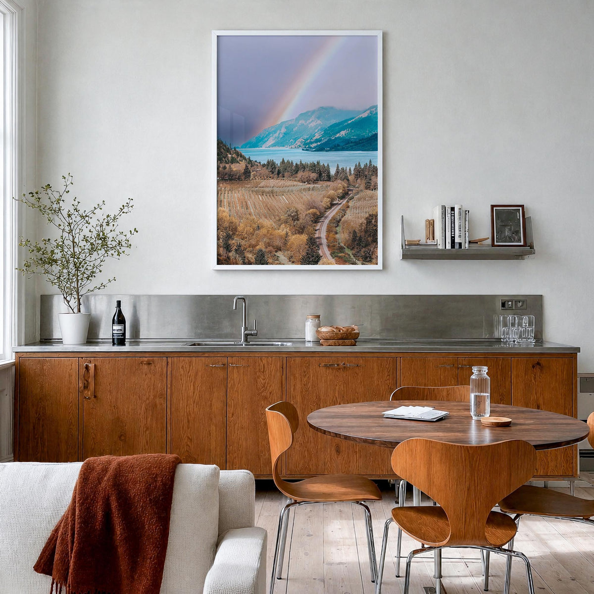 Columbia River Gorge no. 2 colorful photo poster of Oregon & Washington, USA – vertical wall art in white wood frame, hanging
