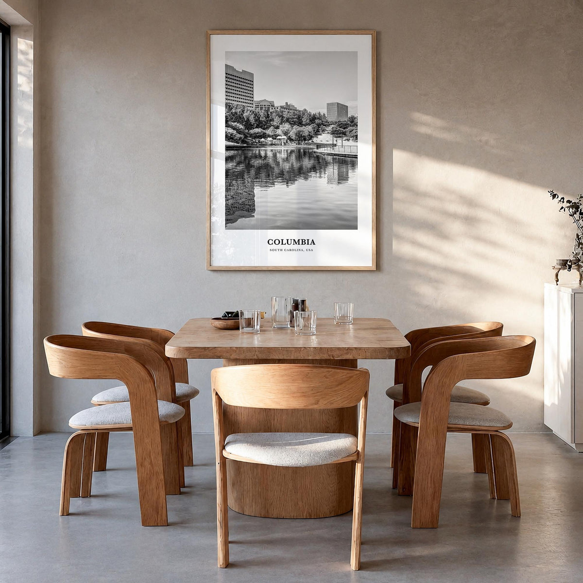 Columbia, South Carolina black & white classic poster of South Carolina, USA – vertical wall art in natural wood frame, hangi