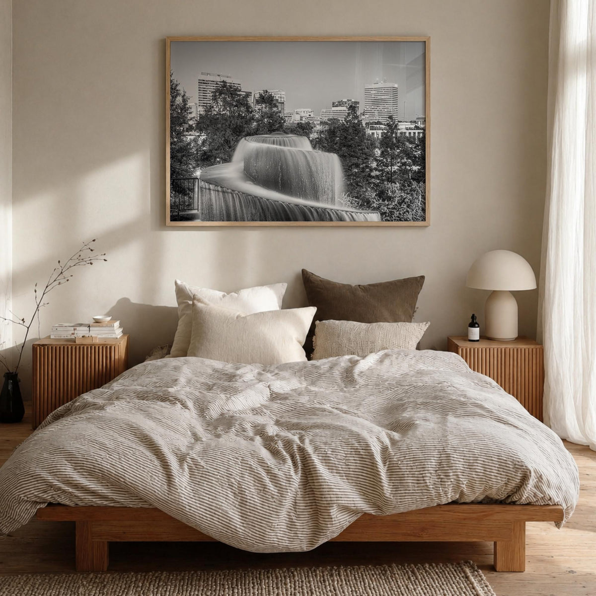 Columbia, South Carolina black & white photo poster of South Carolina, USA – horizontal wall art in natural wood frame, hangi