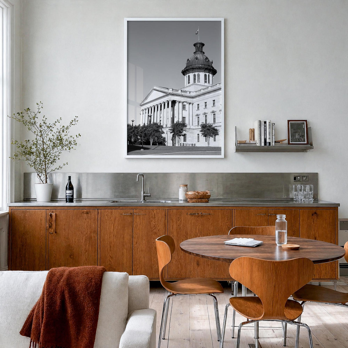 Columbia, South Carolina black & white photo poster of South Carolina, USA – vertical wall art in white wood frame, hanging o