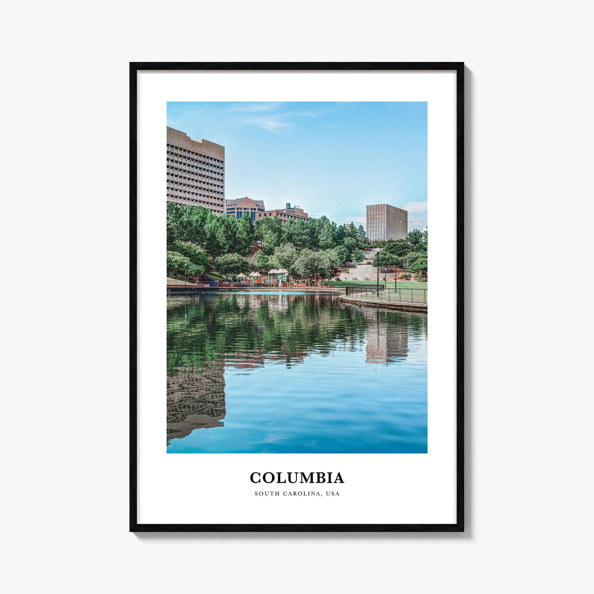 Columbia, South Carolina colorful classic poster of South Carolina, USA – vertical wall art, unframed print shown in interior
