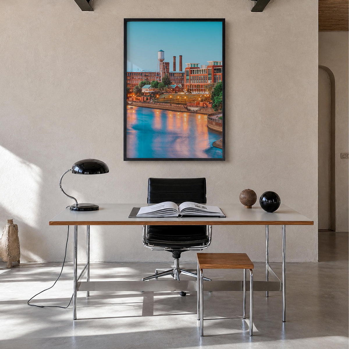 Columbus, Georgia colorful photo poster of Georgia, USA – vertical wall art in black wood frame, hanging on wall