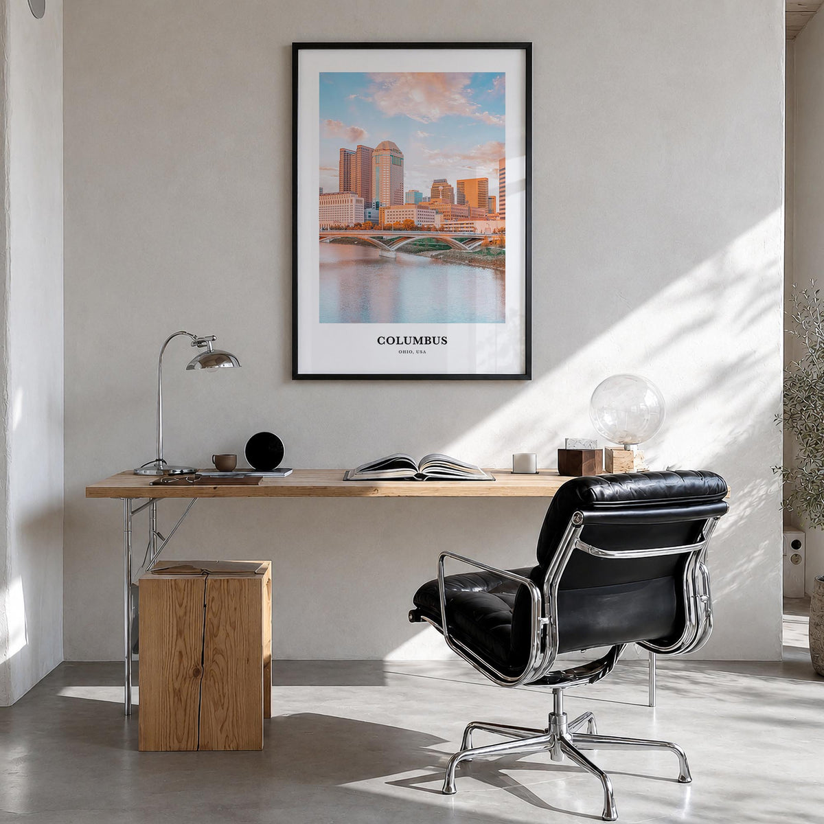 Columbus, Ohio no. 1 colorful classic poster of Ohio, USA – vertical wall art in black wood frame, hanging on wall