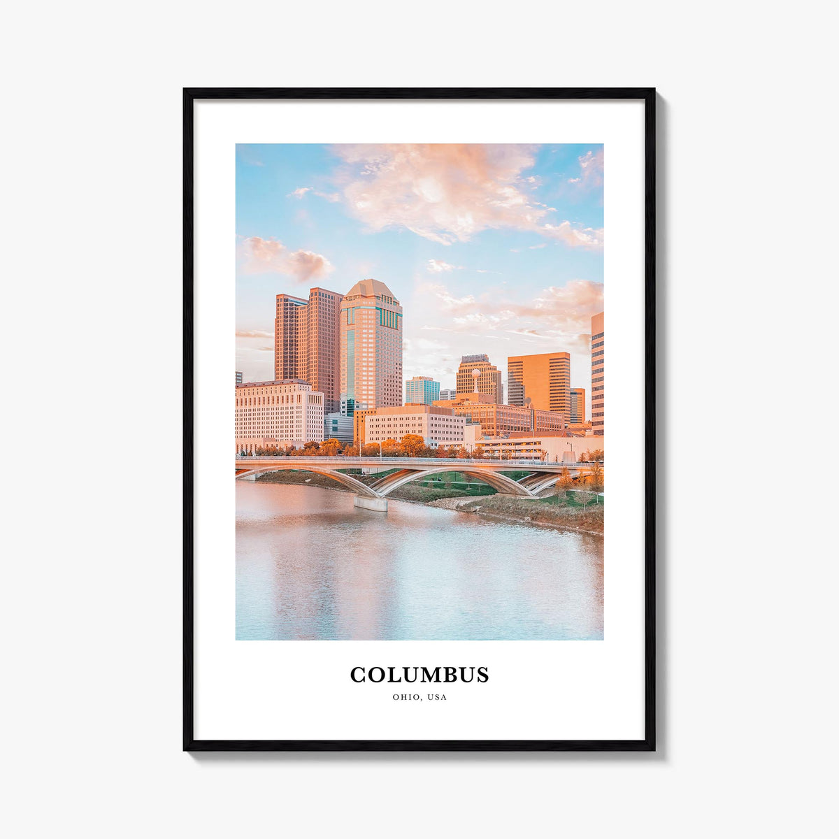 Columbus, Ohio no. 1 colorful classic poster of Ohio, USA – vertical wall art, unframed print shown in interior mockup