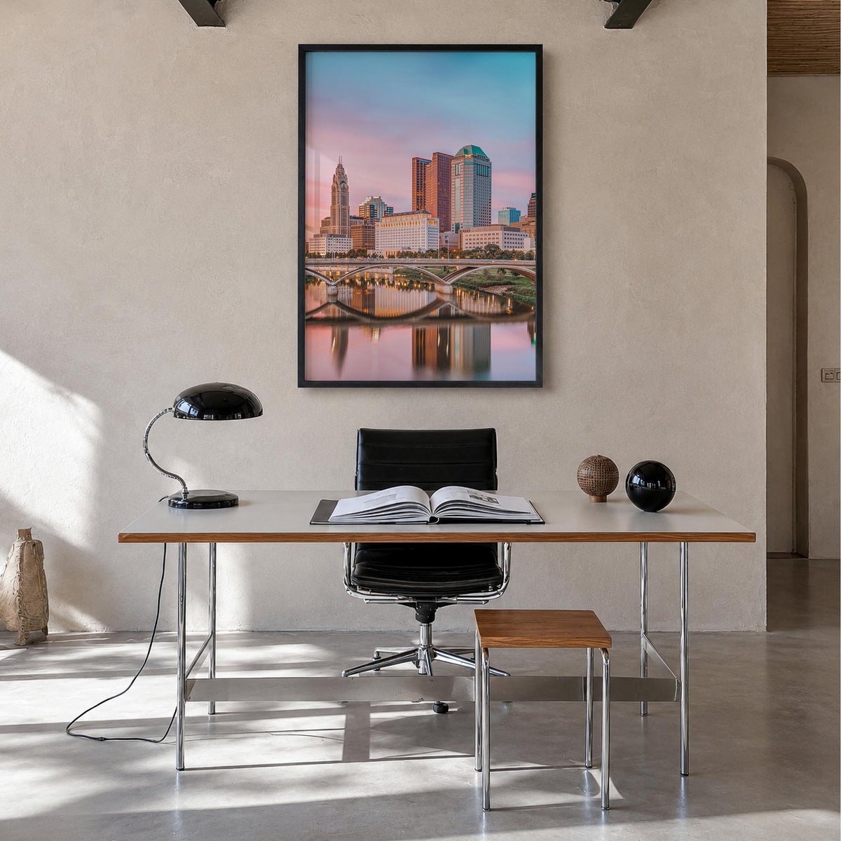 Columbus, Ohio no. 1 colorful photo poster of Ohio, USA – vertical wall art in black wood frame, hanging on wall