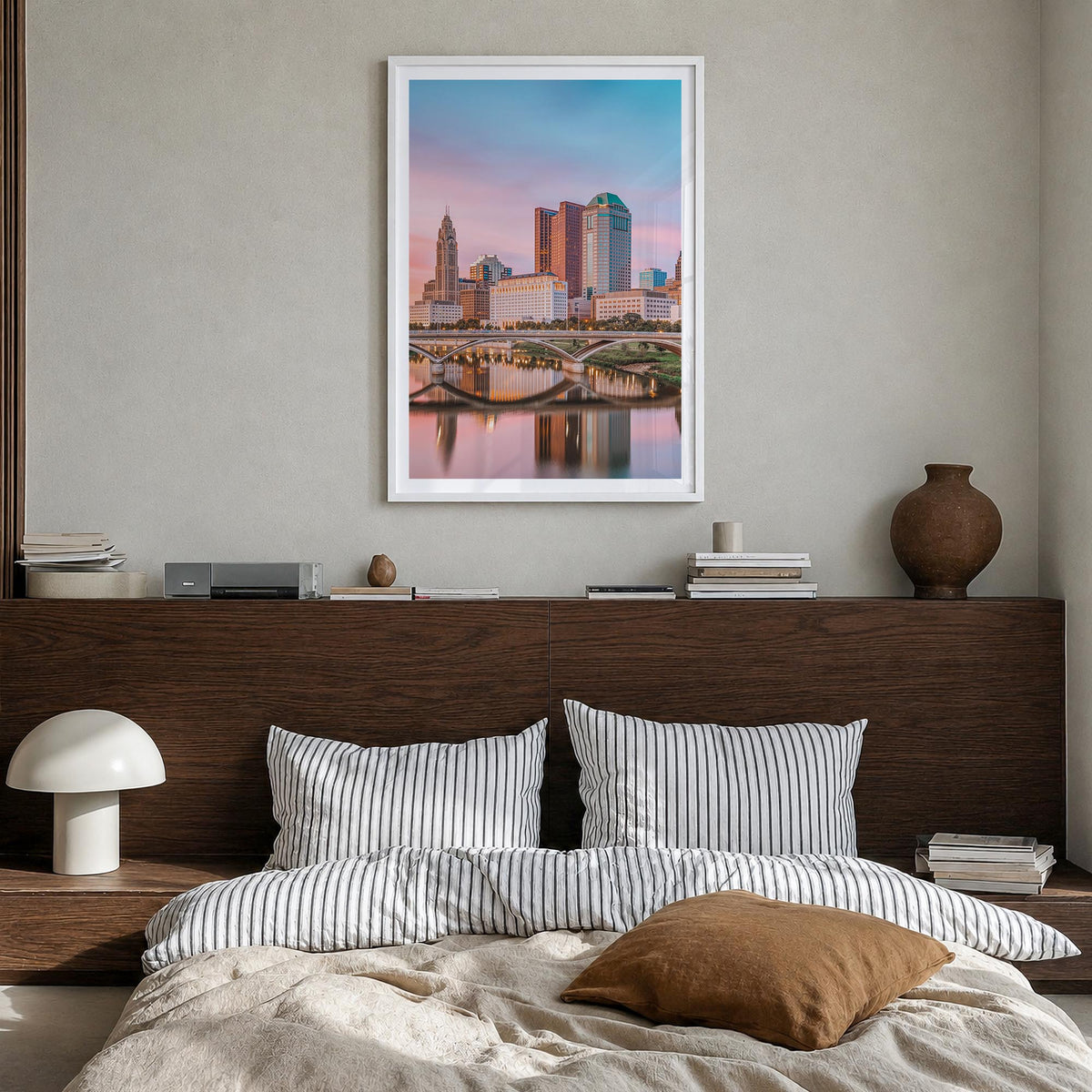Columbus, Ohio no. 1 colorful photo poster of Ohio, USA – vertical wall art in white wood frame with white border, hanging on