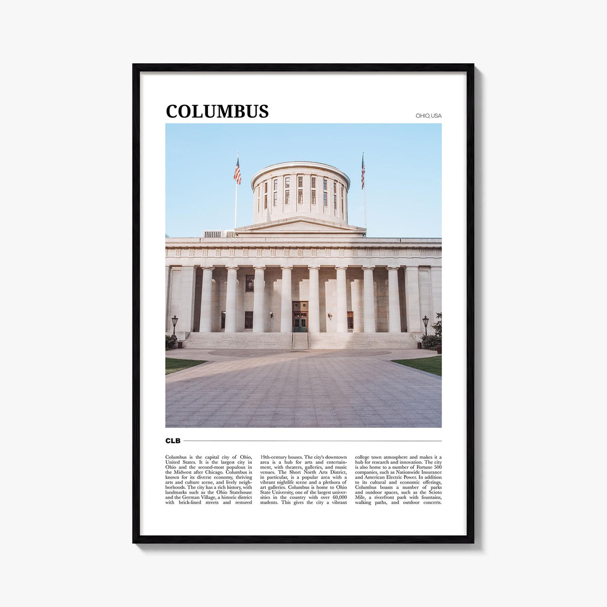 Columbus, Ohio no. 2 colorful travel poster of Ohio, USA – vertical wall art, unframed print shown in interior mockup
