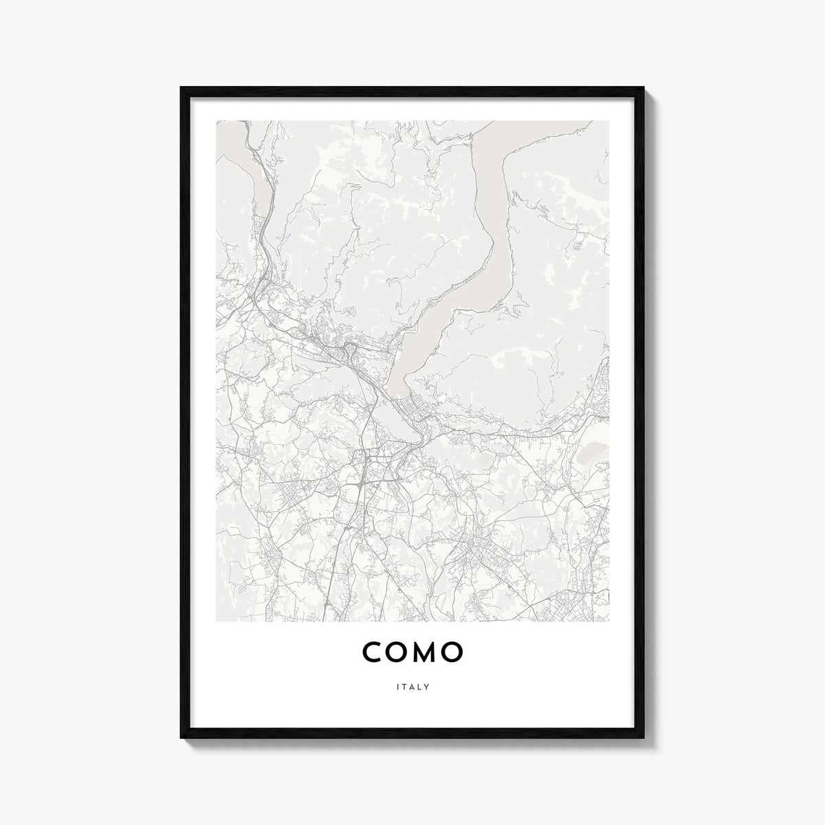 Como black & white map poster of Italy – vertical wall art, unframed print shown in interior mockup