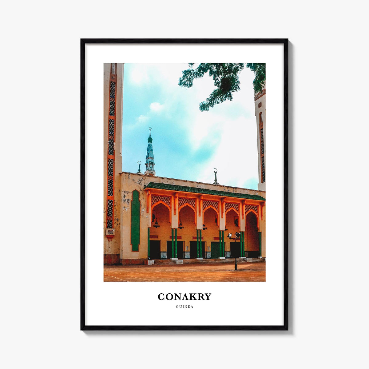 Conakry colorful classic poster of Guinea – vertical wall art, unframed print shown in interior mockup