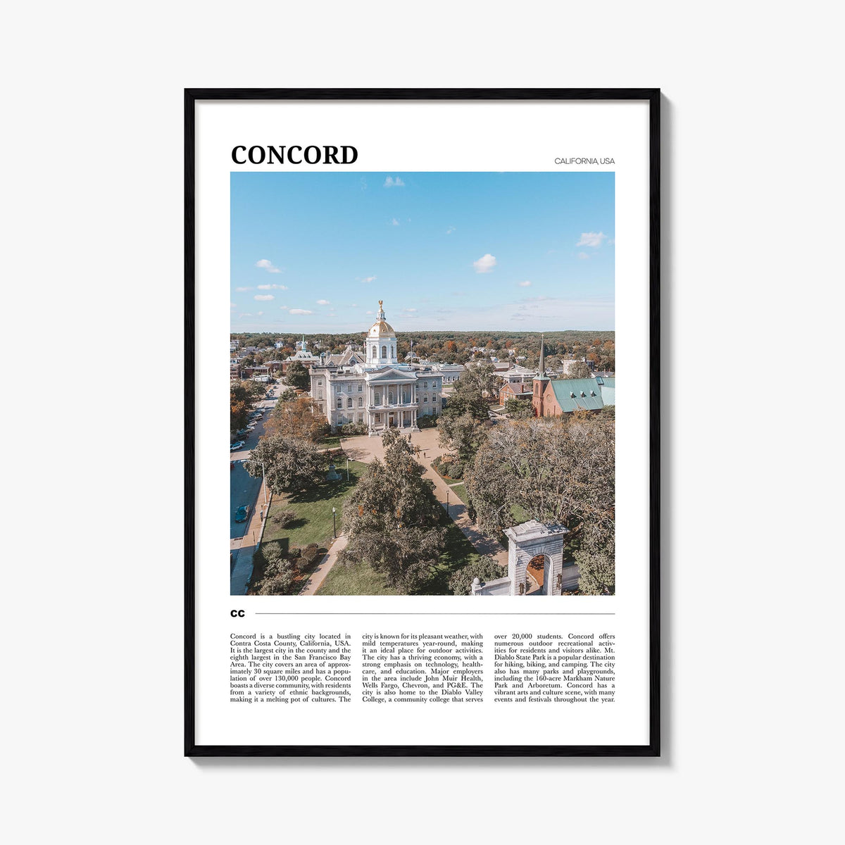 Concord colorful travel poster of New Hampshire, USA – vertical wall art, unframed print shown in interior mockup
