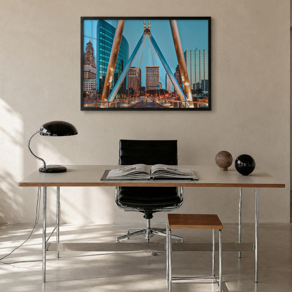 Connecticut colorful photo poster of United States – horizontal wall art in black wood frame, hanging on wall