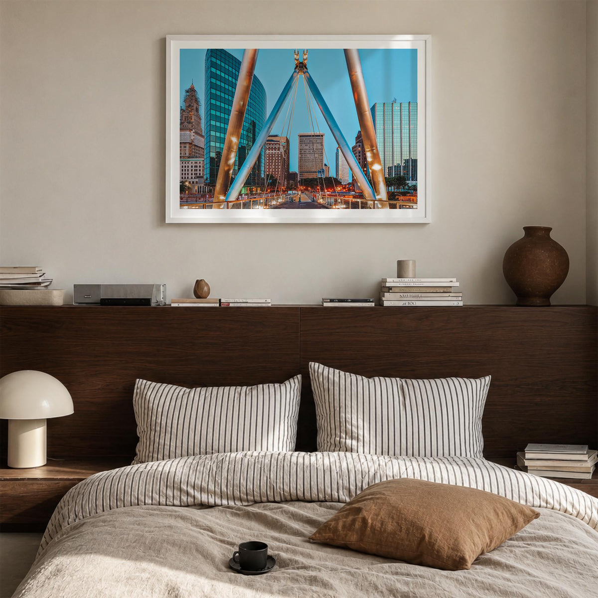 Connecticut colorful photo poster of United States – horizontal wall art in white wood frame with white border, hanging on wa