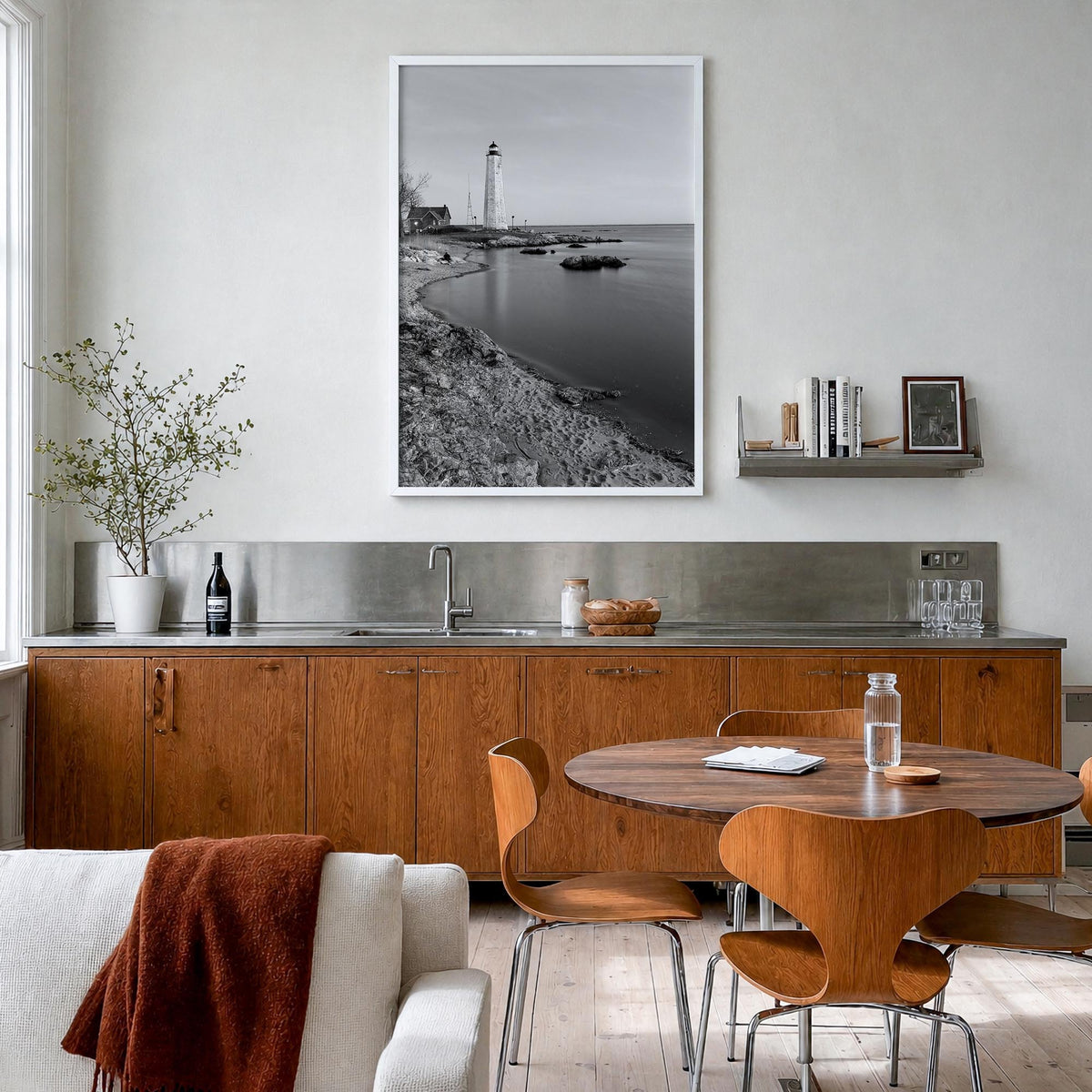 Connecticut no. 2 black & white photo poster of United States – vertical wall art in white wood frame, hanging on wall