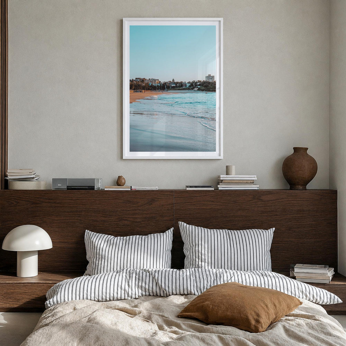 Coogee Beach no. 1 colorful photo poster of Sydney, New South Wales – vertical wall art in white wood frame with white border