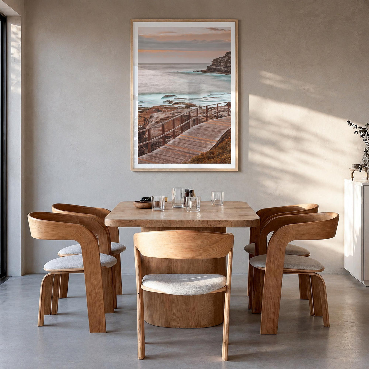 Coogee Beach no. 2 colorful photo poster of Sydney, New South Wales – vertical wall art in natural wood frame with white bord