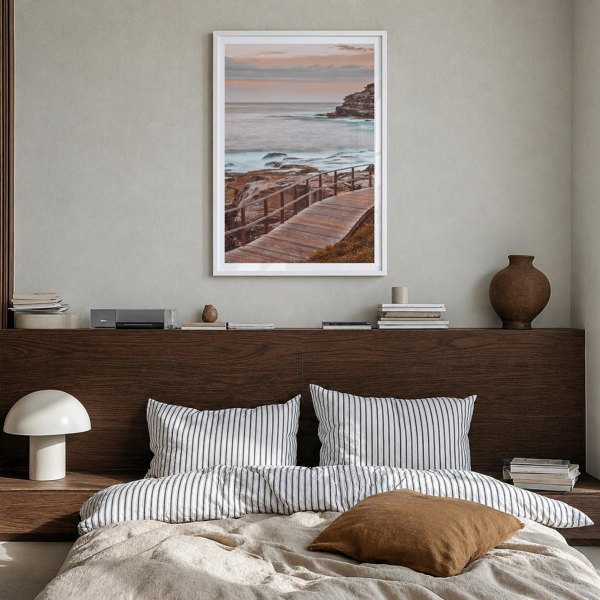 Coogee Beach no. 2 colorful photo poster of Sydney, New South Wales – vertical wall art in white wood frame with white border